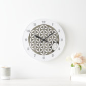 FLOWER OF LIFE -銀色+時計の顔番号 ラージ壁時計 (ホーム)