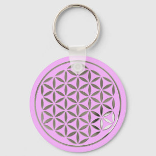 Flower Of Life 1 – シルバーのスタンプ ライトピンク キーホルダー