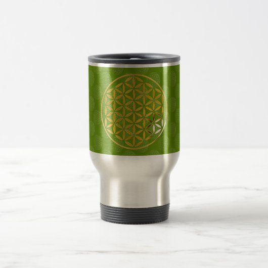 Flower Of Life 1 - Gold stamp | green pattern トラベルマグ (中央)