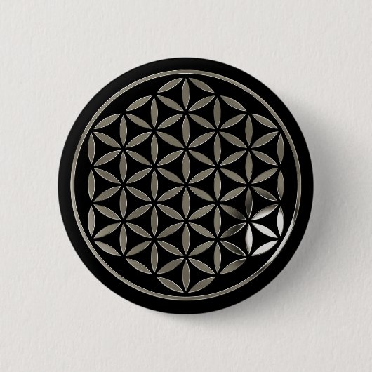 Flower Of Life 1 - Silver stamp | black 缶バッジ (正面)