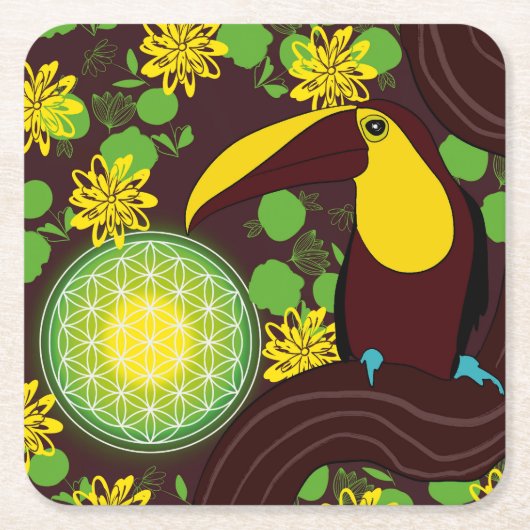 flower of life bird  スクエアペーパーコースター (正面)