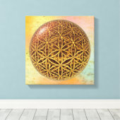 Flower Of Life / Blume des Lebens – ボールグリッド金ゴールド キャンバスプリント (インサイチュ (ウッドフロア))