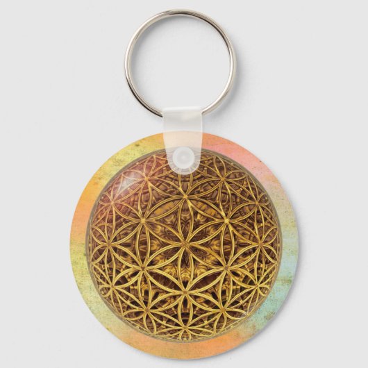 Flower Of Life / Blume des Lebens – ボールグリッド金ゴールド キーホルダー (正面)
