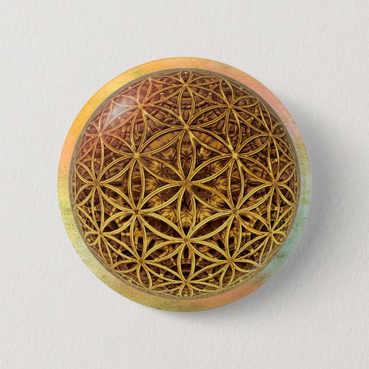 Flower Of Life / Blume des Lebens – ボールグリッド金ゴールド 缶バッジ (正面)