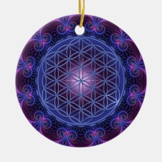 FLOWER OF LIFE/Blume des Lebens Mandala II Square セラミックオーナメント (正面)