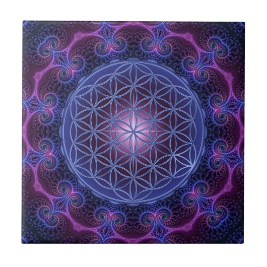 FLOWER OF LIFE/Blume des Lebens Mandala II Square タイル (正面)