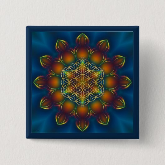 FLOWER OF LIFE/Blume des Lebens Mandala III Square 缶バッジ (正面)