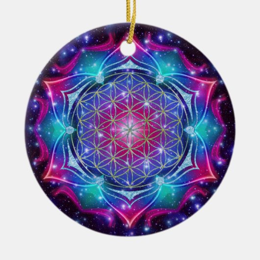 FLOWER OF LIFE/Blume des Lebens Mandala IV Square セラミックオーナメント (正面)