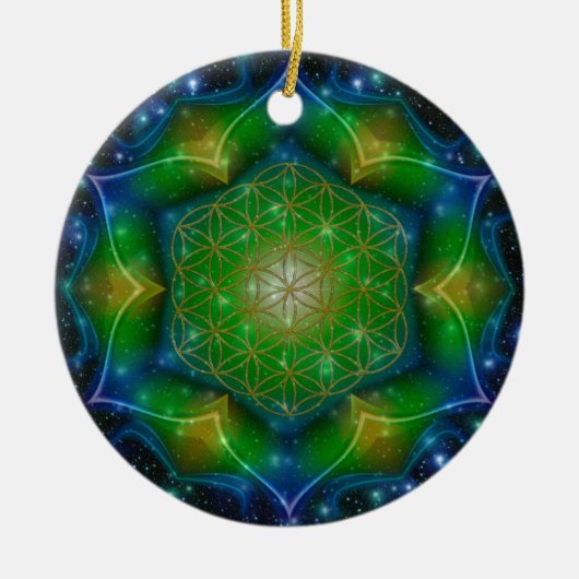 FLOWER OF LIFE/Blume des Lebens Mandala V Square セラミックオーナメント (正面)