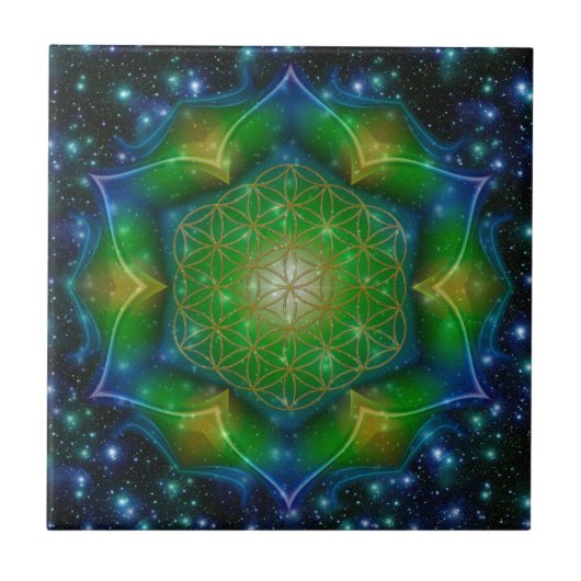 FLOWER OF LIFE/Blume des Lebens Mandala V Square タイル (正面)