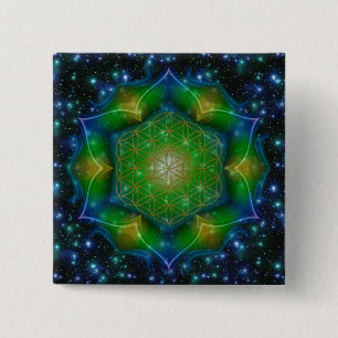 FLOWER OF LIFE/Blume des Lebens Mandala V Square 缶バッジ