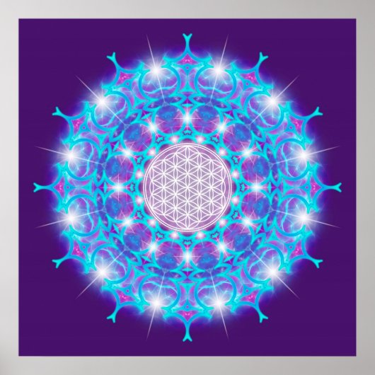 FLOWER OF LIFE/Blume des Lebens Stars Mandala ポスター (正面)