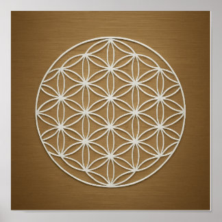 Flower of Life Bronzeホワイト・ポスター ポスター