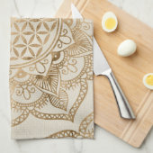 Flower of Life in Lotus – パステルゴールドとキャンバス キッチンタオル (四つ折り)