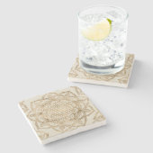 Flower of Life in Lotus – パステルゴールドとキャンバス ストーンコースター (横)