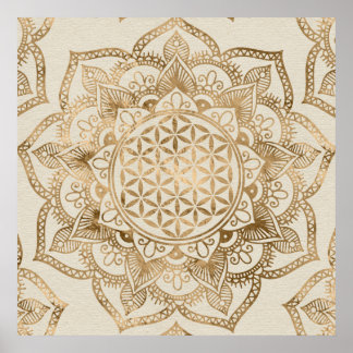 Flower of Life in Lotus – パステルゴールドとキャンバス ポスター