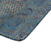 Flower of Life in Lotus – 青い大理石と金ゴールド カッティングボード (角)