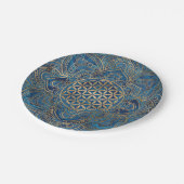 Flower of Life in Lotus – 青い大理石と金ゴールド ペーパープレート (アングル)