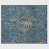 Flower of Life in Lotus – 青い大理石と金ゴールド ラッピングペーパー (フラット)