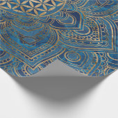 Flower of Life in Lotus – 青い大理石と金ゴールド ラッピングペーパー (角)