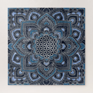 Flower of Life in Lotus - Blue Crystal and Silver ジグソーパズル