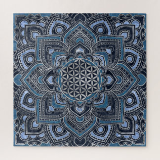 Flower of Life in Lotus - Blue Crystal and Silver ジグソーパズル