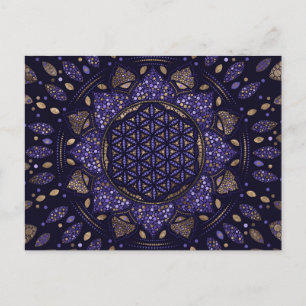 Flower of Life in Lotus Dot Artのプリンと金ゴールド ポストカード