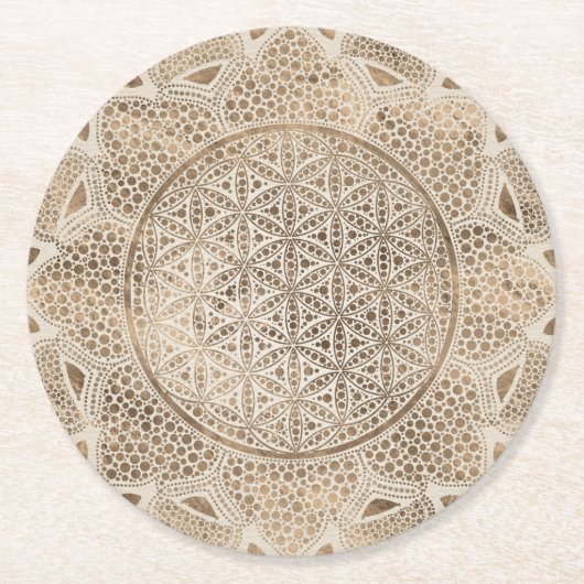 Flower of Life in Lotus Dot Artパステルゴルフ ラウンドペーパーコースター (正面)