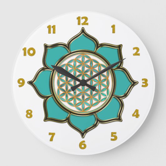 FLOWER OF LIFE - lotus +時計の顔番号 ラージ壁時計 (正面)