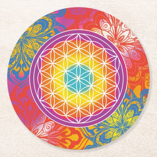 Flower of life mandala zen ラウンドペーパーコースター (正面)