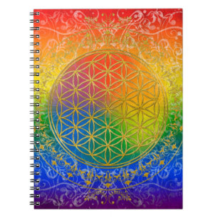 Flower of Life - Ornament Rainbow gold ノートブック