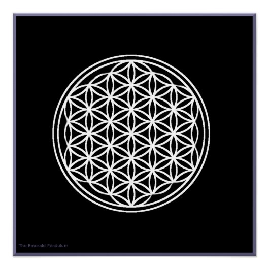 Flower of Life White on Black Glossy Poster ポスター (正面)
