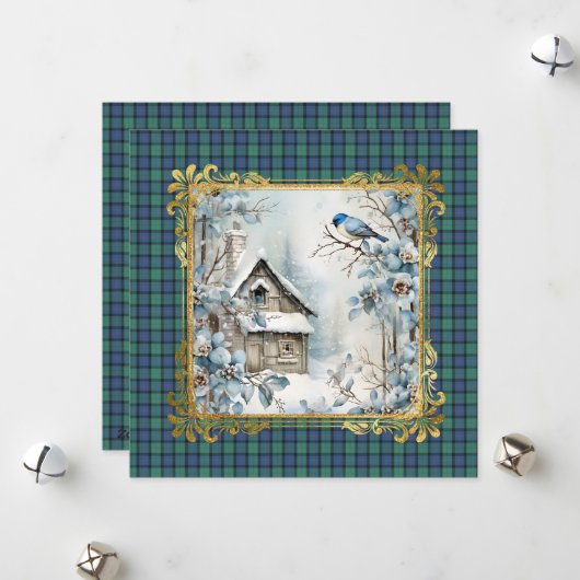 Flower of Scotland Scottish Tartan Christmas シーズンカード (正面/裏面インサイチュ)