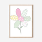  Flower on White Background Quilt Art Print Set ポスター