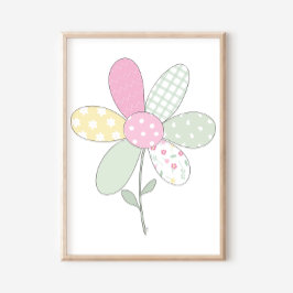  Flower on White Background Quilt Art Print Set ポスター