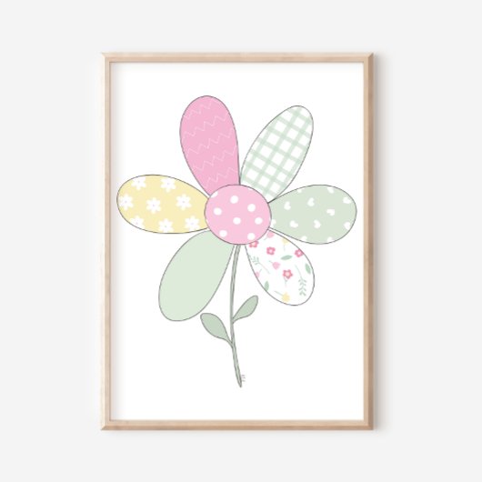  Flower on White Background Quilt Art Print Set ポスター