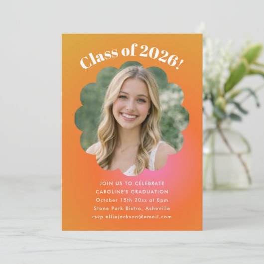 Flower Orange Gradient Photo Graduation Party 招待状 (スタンド正面)