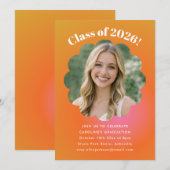Flower Orange Gradient Photo Graduation Party 招待状 (正面/裏面)