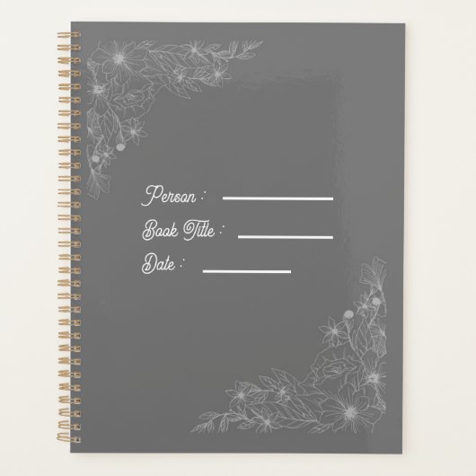 Flower Outline Book Dark Grey Cover プランナー手帳 (正面)