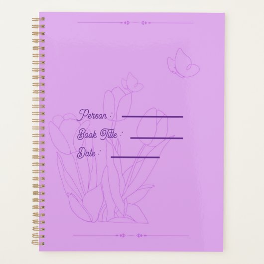 Flower Outline Book Purple Cover プランナー手帳 (正面)
