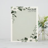Flower Overlay Sage Green Personalized Stationery レターヘッド (スタンド正面)