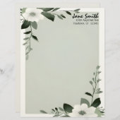 Flower Overlay Sage Green Personalized Stationery レターヘッド (正面/裏面)
