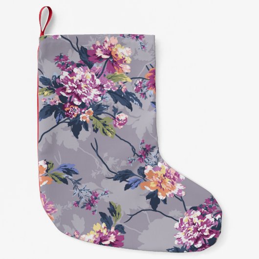 flower pattern design textile illustrationart, bac スモールクリスマスストッキング (正面)