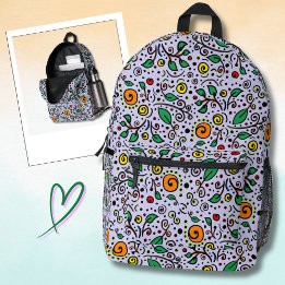 Flower Pattern orange Swirl Berry on Lilac -  プリントバックパック