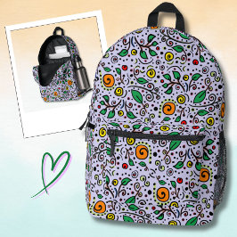 Flower Pattern orange Swirl Berry on Lilac -  プリントバックパック