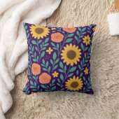 Flower pattern with dark purple background クッション (ブランケット)