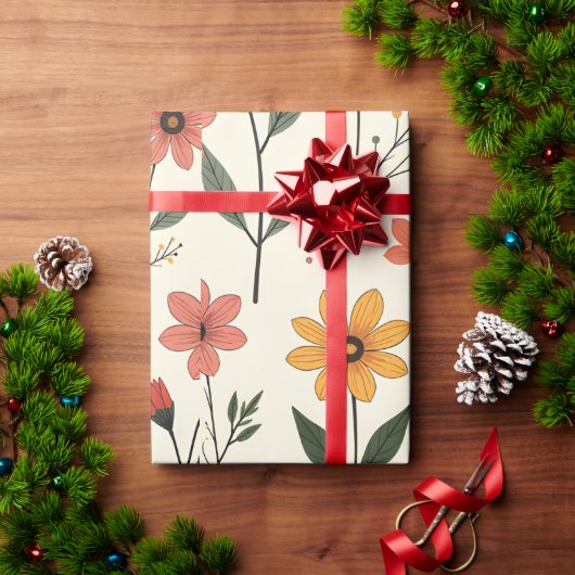 Flower Pattern Wrapping Paper | Elegant Floral Gif ラッピングペーパー (クリスマスギフト)