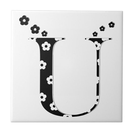 flower Patterned Letter U Tile タイル (正面)