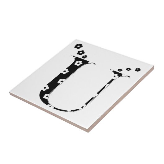 flower Patterned Letter U Tile タイル (側面)