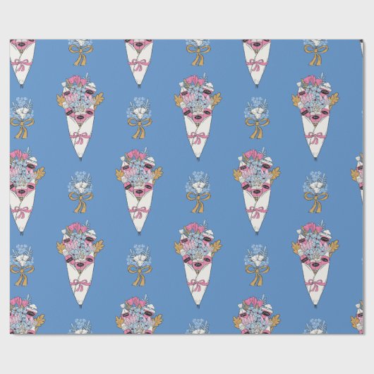 Flower & Perfume Bouquet Bundle on blue ラッピングペーパー (フラット)